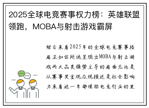 2025全球电竞赛事权力榜：英雄联盟领跑，MOBA与射击游戏霸屏