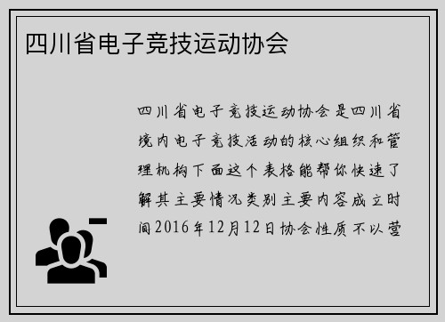 四川省电子竞技运动协会